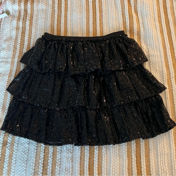 Cat & Jack Black Sequin Tiered Ruffle Skirt Girls L (10/12) | Holiday Party - Picture 4 of 11